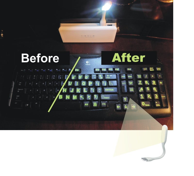 Sovereign GA Keyboard Stickers Big Bright Luminescent Symbols. Will Not Wear or Fade. 3 Yr. Warranty. Great for Sight Impaired. (U.S. English Keyboard) Also Includes Pocket/Purse Magnifier, USB LED & Tweesers. - Image 3